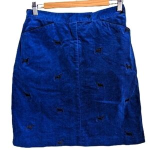 Lilly PULITZER Navy Blue & Black Embroidered Dog Cotton Velvet A-Line Skirt 6